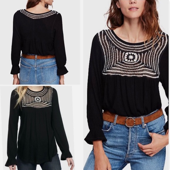 Free People Tops - FREE PEOPLE CrochetNeck SOUL MATE WafflePrint ScoopHem Top